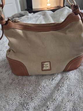 Dooney & Bourke Tan Canvas and Brown Leather Shoulder Bag